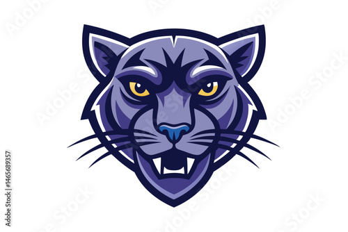 A ferocious blue panther head shows intense eyes and sharp teeth menacingly