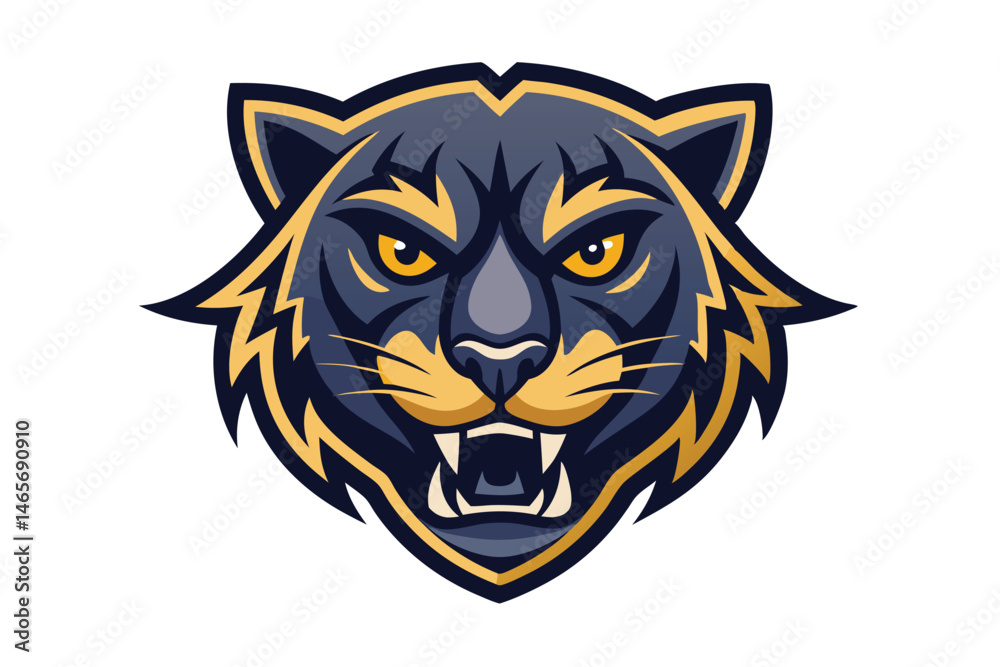 Fierce panther roars with sharp teeth, showcasing striking dark and yellow shaded fur Fierce panther roars with sharp teeth, showcasing striking dark and yellow shaded fur