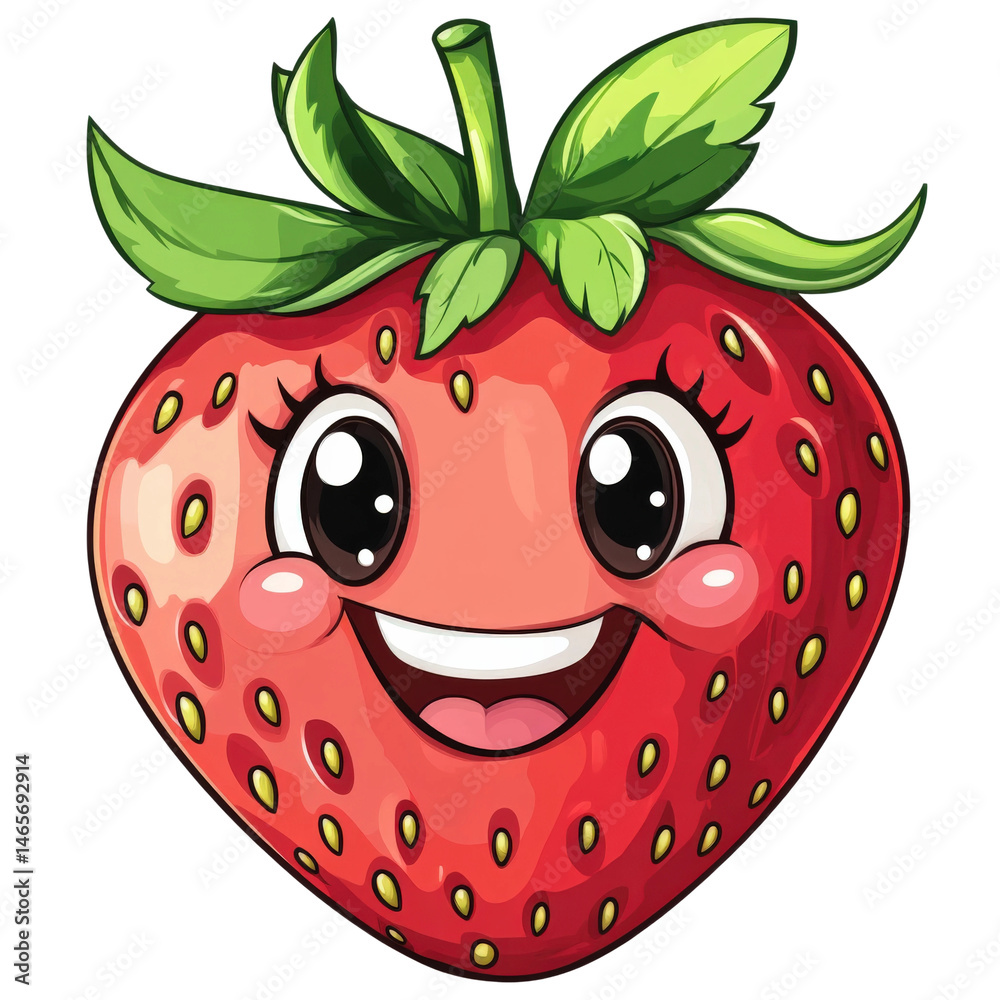 Obraz premium Cheerful strawberry character digital whimsical style fun environment isolated on transparent background