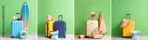 Collage of suitcases and tr...