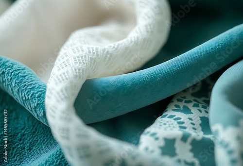 close up of a blue and white cloth