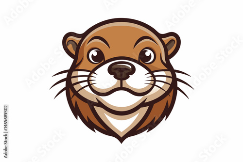 Adorable otter head with big eyes and bushy whiskers stares directly forward innocently