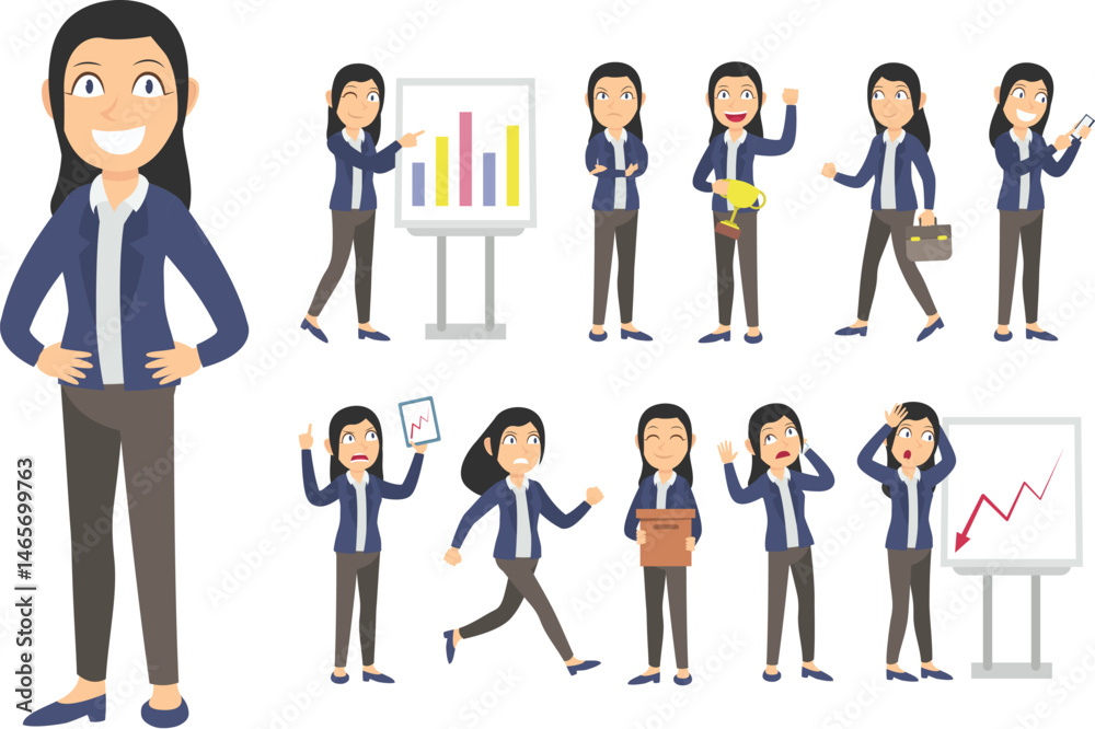 business character vector set with female businessman different pose gestures business character vector set with female businessman different pose gestures