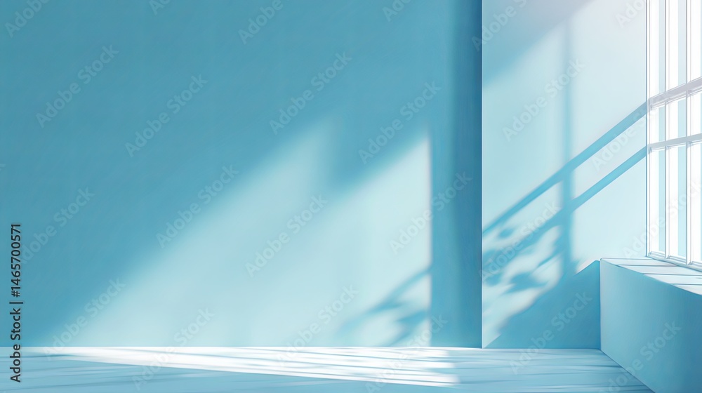Obraz premium Minimalist Blue Wall with Window and Sill