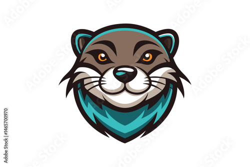 Cartoon river otter head, colored with brown and teal, shows a determined expression