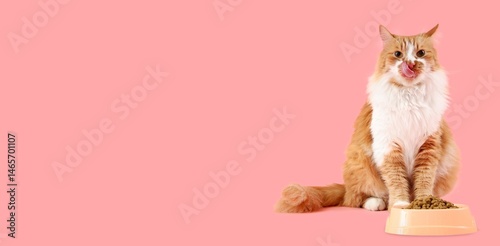 Cute cat sitting near bowl ...