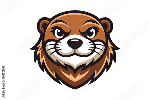 Animated otter head shows strong, stylized details and a determined expression on isolated white background