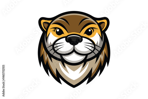 Cartoon otter head features brown fur, black eyes, and a focused, determined expression