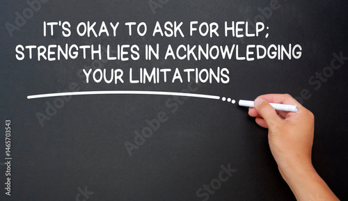 Tableau sur toile It is okay to ask for help, strength lies in acknowledging your limitations text written on black board