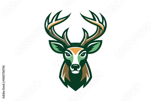 Illustrated deer head with bold stylized antlers showcases captivating nature spirit and wildlife