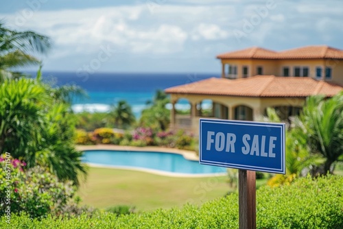  Luxury beachfront villa for sale with ocean views and pool amidst tropical garden paradise