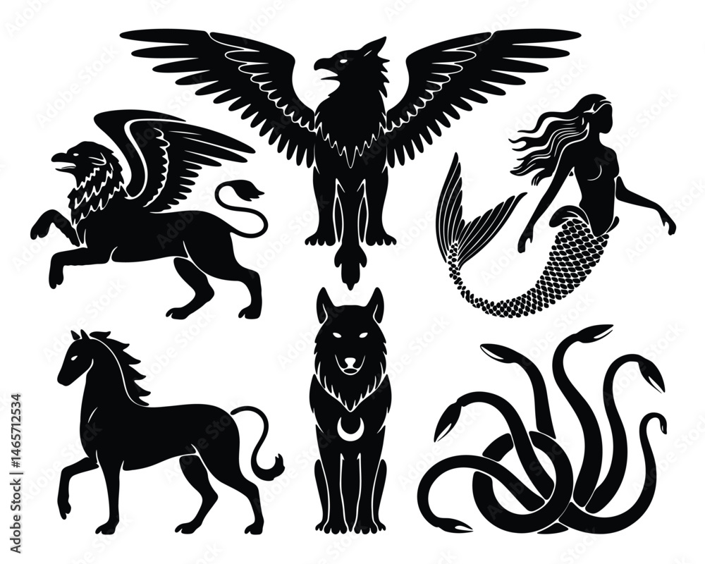 Fototapeta premium Collection of Mythical Creatures Silhouettes