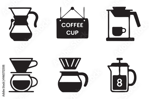 Black and White Coffee Brewing Methods Icons