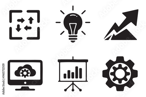 Collection of business and technology icons in a modern style.
