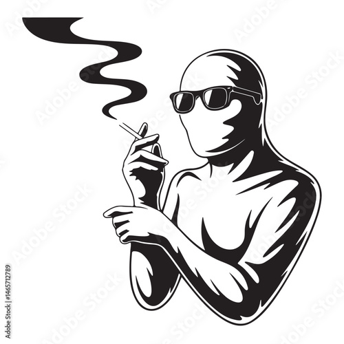 Mysterious Figure Smoking a Cigarette in Sunglasses