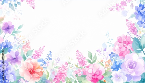 Abstract border frame of flowers painting with summer flowers Celosia background graphic resource