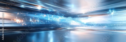 futuristic tunnel with glowing blue and orange lights creating a dynamic, high-speed motion effect