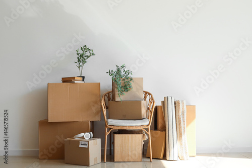 Armchair with cardboard box...