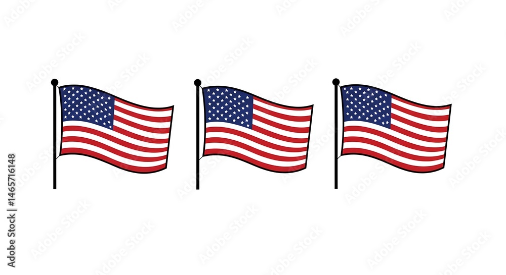 Waving Flags on Poles in a Row Patriotic Celebration Waving Flags on Poles in a Row Patriotic Celebration