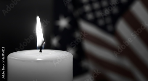 Candle Burning Brightly in Remembrance with Flag