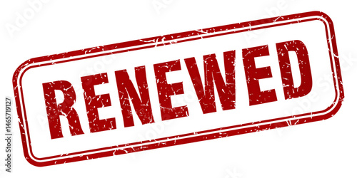 RENEWED red rubber stamp isolated on transparent background or white background with distressed texture effect