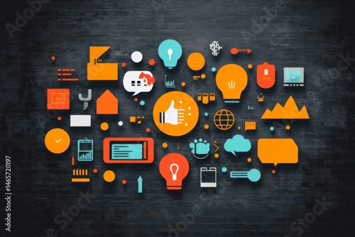 Digital infographic icons set on chalkboard background with business theme