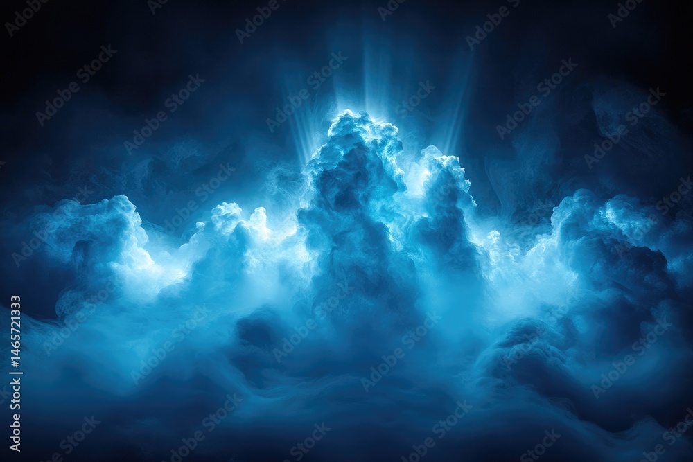 Naklejka premium Dramatic, glowing clouds illuminated by celestial light.