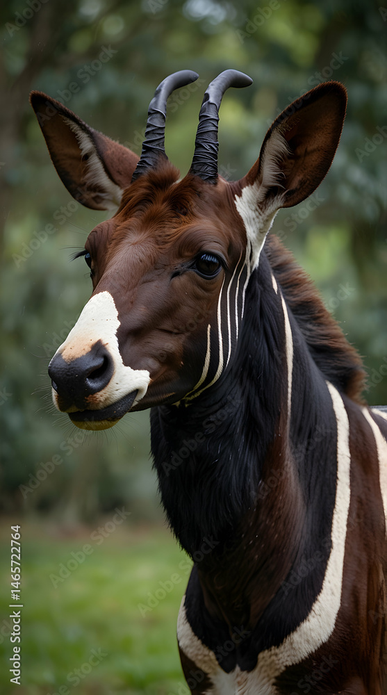 Naklejka premium Okapi with Clean Profile and Striped Fur