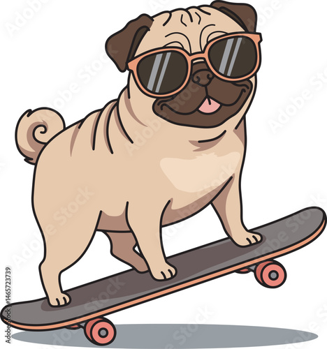 Pug on Skateboard with Sunglasses Illustration