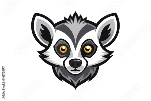 A captivating of a lemur head showcases striking golden eyes on white background