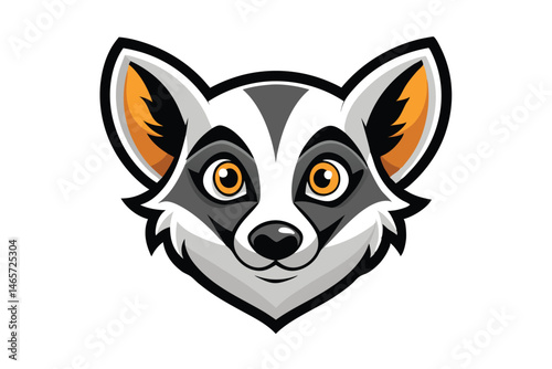 A charming lemur face with orange eyes and gray and white fur shines brightly