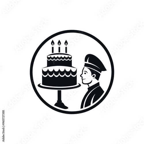 birthday cake silhouette logo vector line art logo design