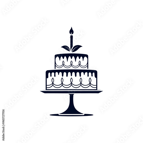 birthday cake silhouette logo vector line art logo design