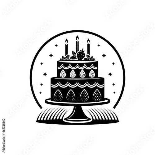 birthday cake silhouette logo vector line art logo design