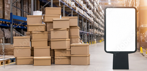 Centrum logistyczne z zapakowanymi pudełkami i strefą wysyłki