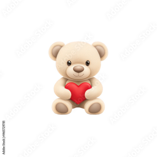 Cute teddy bear holding red heart, symbolizing love and affection. plush toy is beige and has friendly expression, making it perfect for gifts or decorations