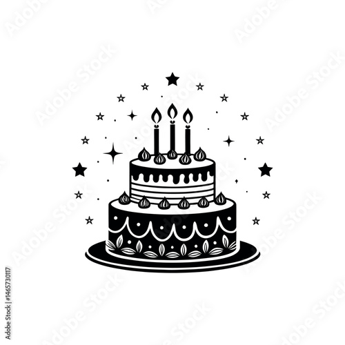 birthday cake silhouette logo vector line art logo design