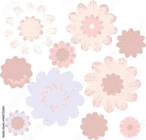 set of pink flowers, vector illustration