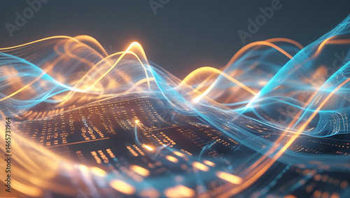 Futuristic digital waves flow vibrant energy technology abstract