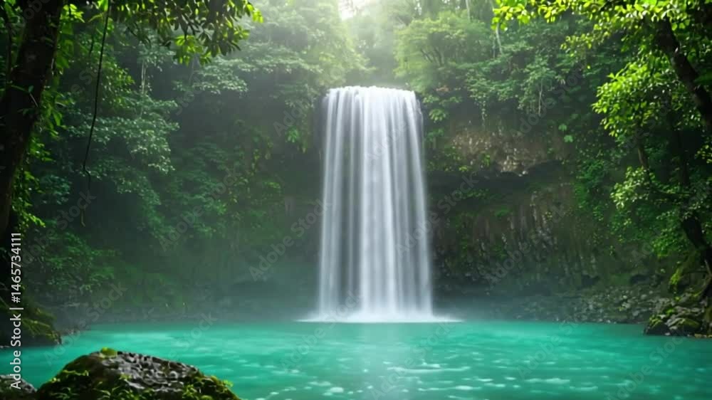 Beautiful waterfall with falling water