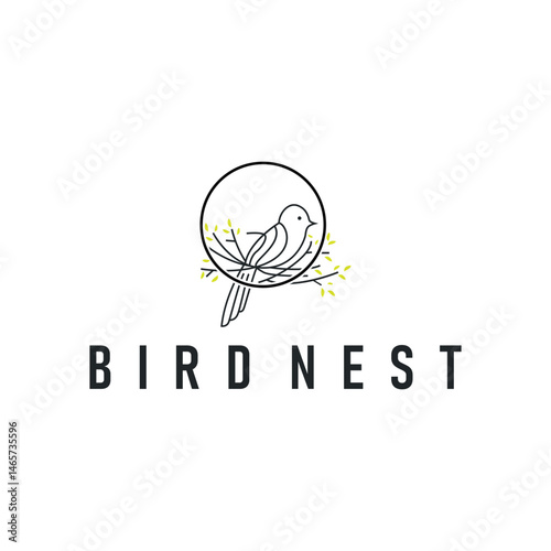 modern simple design bird nest logo, line concept bird house shelter, flying animal template illustration symbol branding product brand