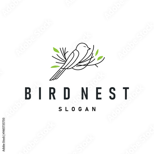 modern simple design bird nest logo, line concept bird house shelter, flying animal template illustration symbol branding product brand