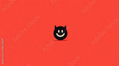 A playful devil emoji with a cheerful smile set against a vibrant red background ideal for fun