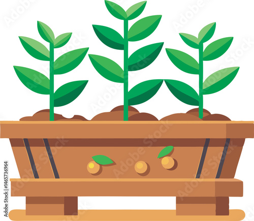 A detailed vector art illustration of a seed planter machine, showcasing precision farming equipment in a clean, modern, and realistic style.