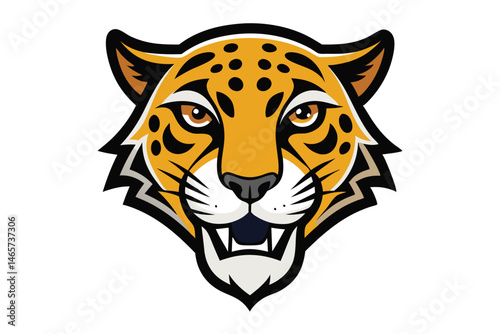 Detailed jaguar animal face with black spots displays powerful feline expression with open mouth