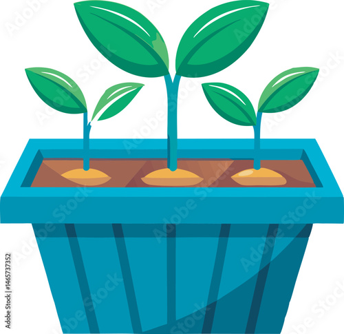 A detailed vector art illustration of a seed planter machine, showcasing precision farming equipment in a clean, modern, and realistic style.