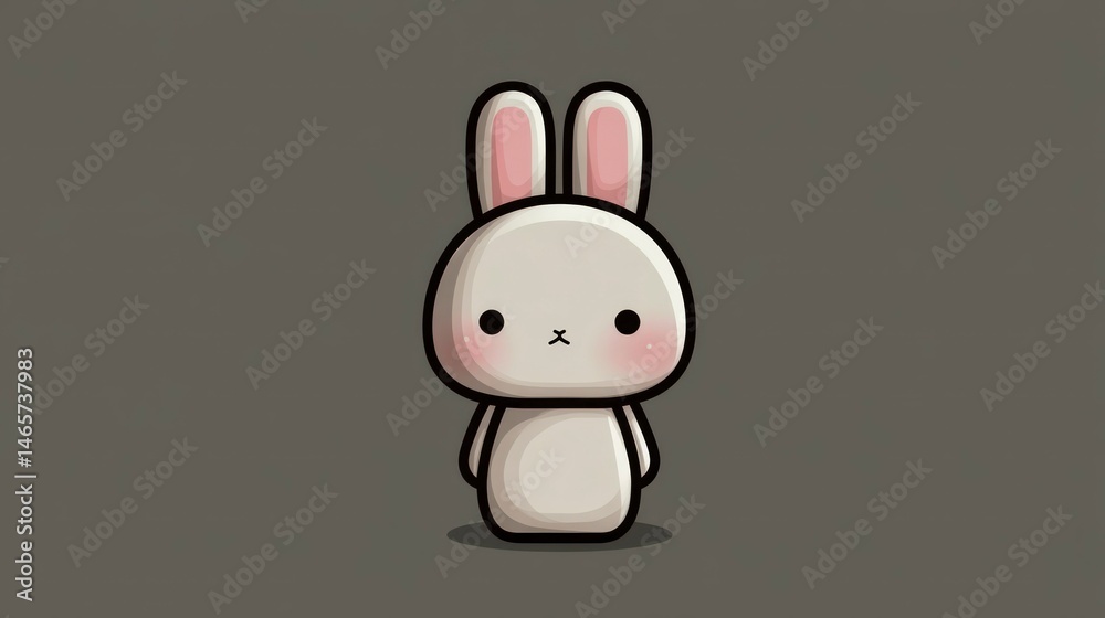 Obraz premium Adorable Cartoon Rabbit with Blushing Cheeks and Expressive Eyes for Cute Design Projects