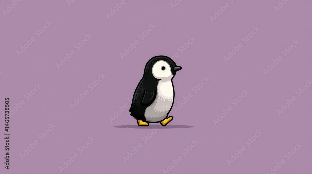Fototapeta premium Adorable Penguin Walking on a Solid Background Minimalist Design Cartoon Illustration Animal