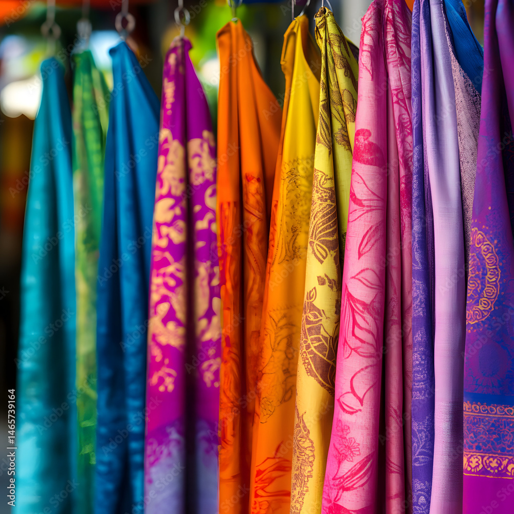 Vibrant Colored Fabrics Close-Up Shot Displayed in a Store Vibrant Colored Fabrics Close-Up Shot Displayed in a Store