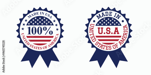 made in usa 100% label design vector with circle flag element for business